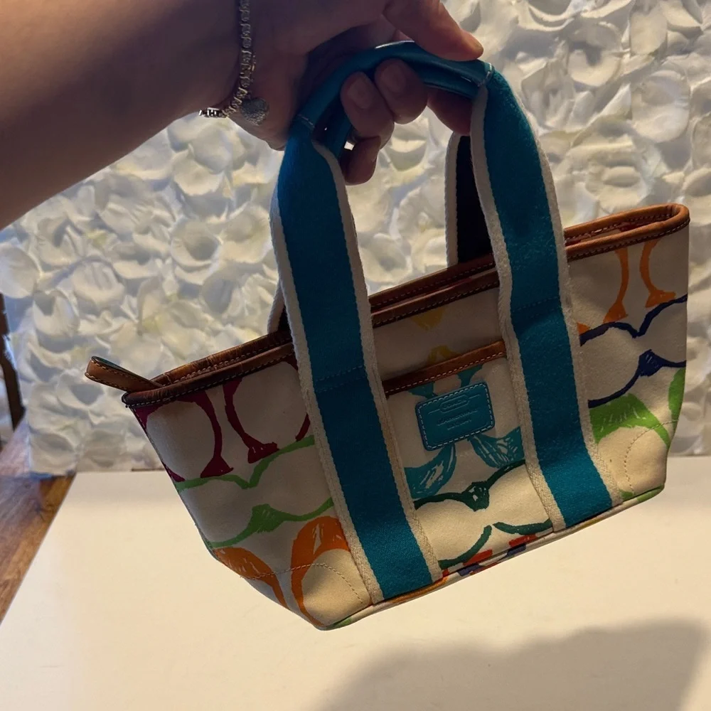 Coach Colorful Canvas Satchel with Blue Handles - Picture 4 of 6